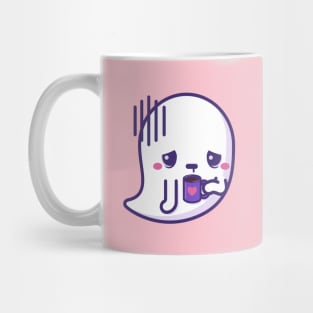 Tired kawaii ghost with coffee cup Mug